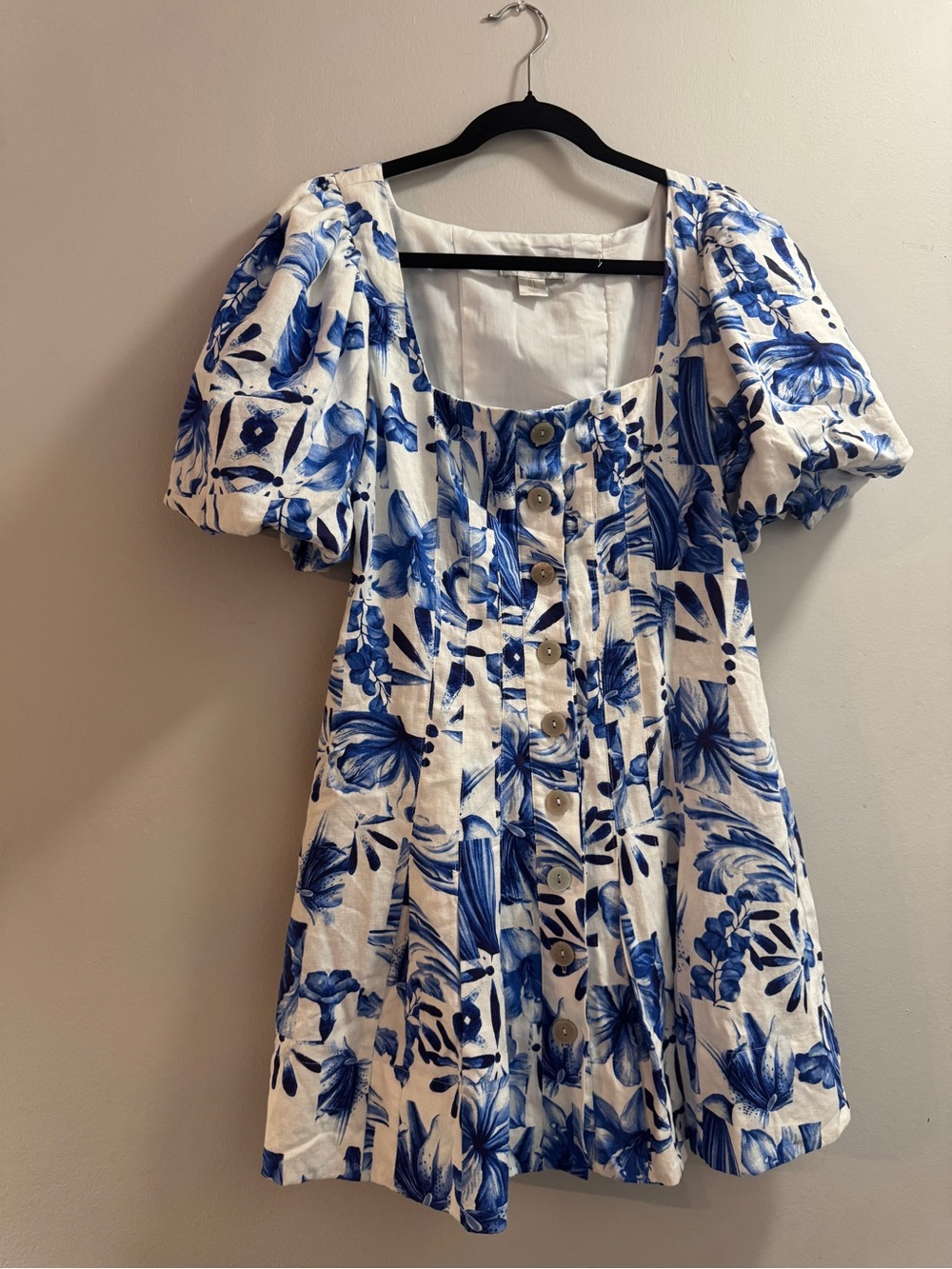Caroline Constas White and Blue Floral Mini Dress